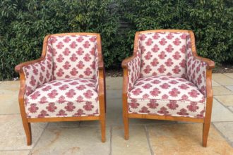 A pair of Biedermeier chairs completely reupholstered and recovered in designers guild fabric