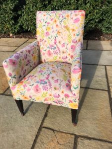 An old Edwardian chair recovered in a Clarke & Clarke print