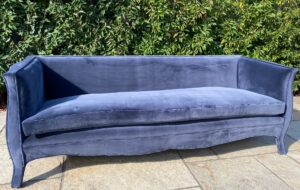 French-style settee recovered in De Le Cuona velvet