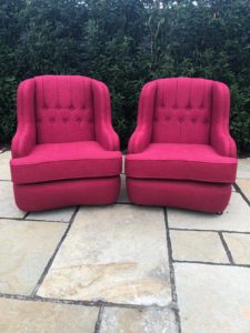 A pair of vintage Wade armchairs completely stripped back and reupholstered/recovered in a Laura Ashley fabric