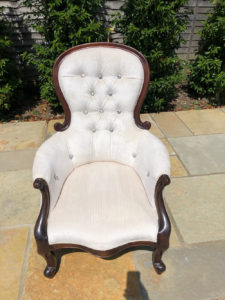 Antique reproduction chair recovered in cream velvet, with added crystal buttons.