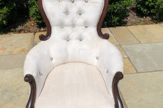 Antique reproduction chair recovered in cream velvet, with added crystal buttons.