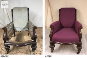 A Victorian chair completely reupholstered and recovered