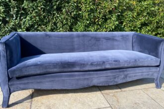 French-style settee recovered in De Le Cuona velvet