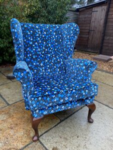 Wing armchair recovered in a Liberty velvet print