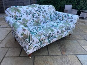Wesley Barrell settee recovered in a Warner linen print