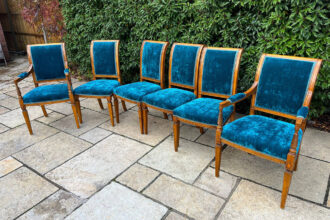 Classic dining chairs recovered in Linwood fabric