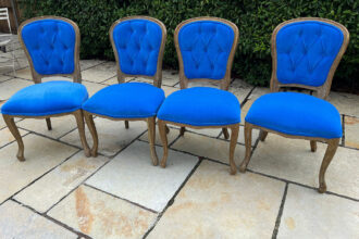 Dining chairs in blue Linwood velvet