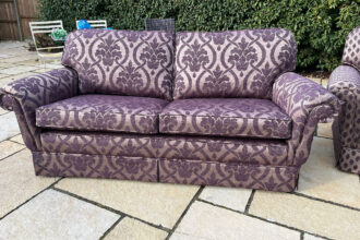 Peter Guild sofa recovered in patterned chenille from Ross Fabric